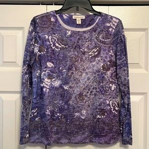Coldwater Creek Long-Sleeved Lined Tee purple Floral Size M (10-12)